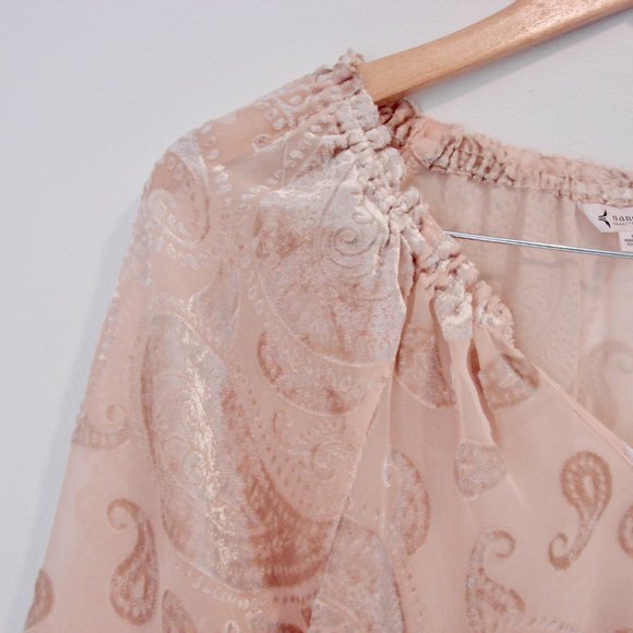 Nanette Lepore Tunic Blouse Cream Flowy Loose Romantic Holiday Party Size Medium - Picture 7 of 15